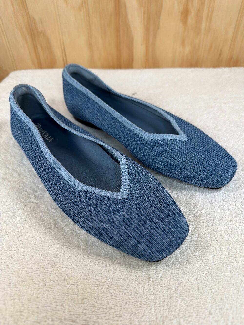 VIVAIA Margot 2.0 Blue Ribbed V-Cut Square Toe Flats EU36.5 US6 NWOT Coastal